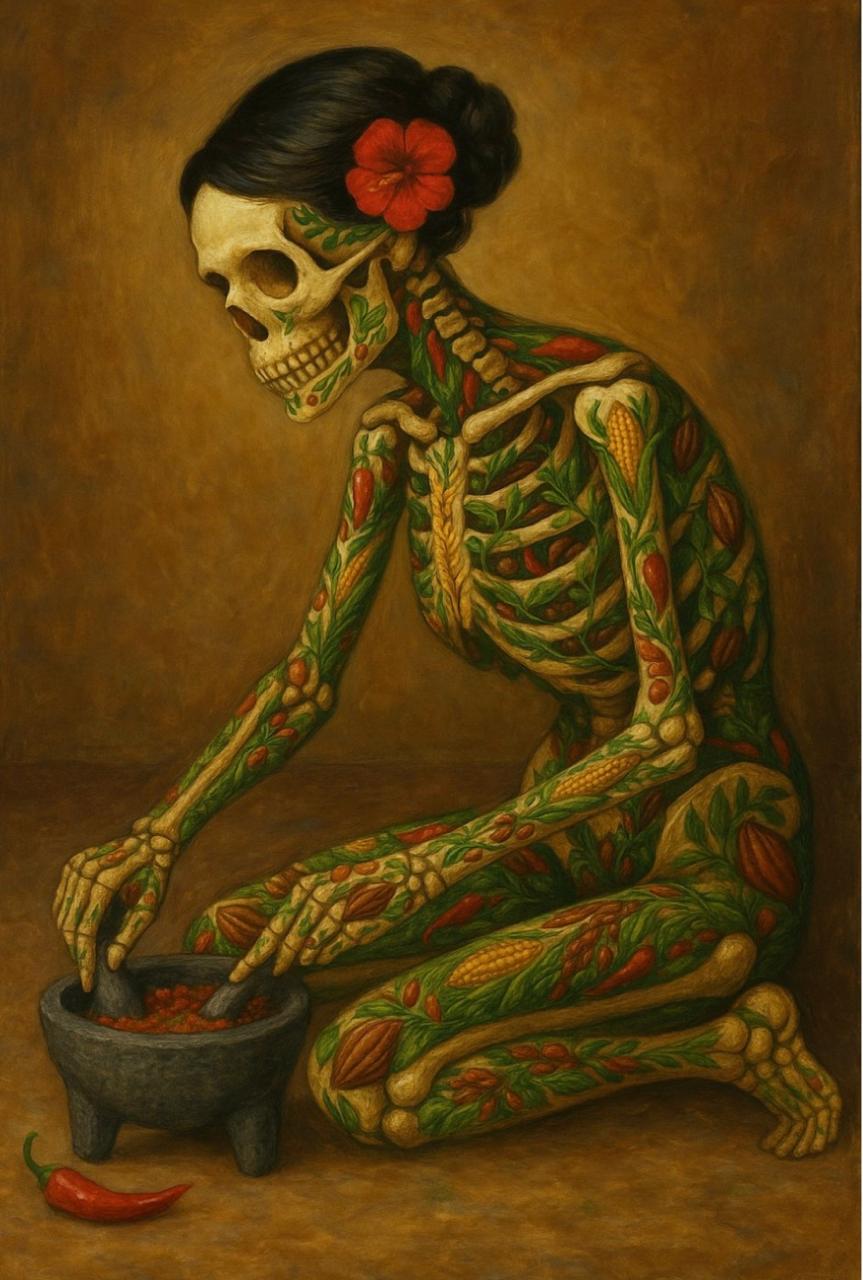 'La Cocinera' es una catrina gigante elaborada por maestros artesanos de Atlixco (Puebla, México). Foto: cortesía.