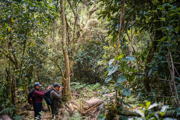 Una pareja dedicada a realizar avistamiento de aves en el sendero, actividad favorita de los visitantes o residentes de la zona. Foto: Diego Cuevas - IDT